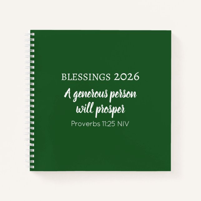 Blessings 2026 Prosperity Bible Verse Dark Green Notebook (Front)