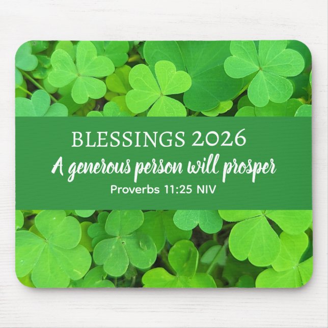 Blessings 2026 Prosperity Bible Verse Green Mouse Pad (Front)