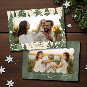 Blessings 2 Photo Family Christmas Trees Holiday Card