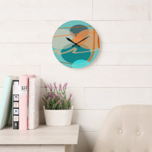 Blessings Amidst Twist And Turns Teal Orange Large Clock