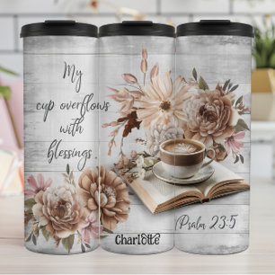 Blessings: Coffee, Scripture, Rustic Flowers Thermal Tumbler
