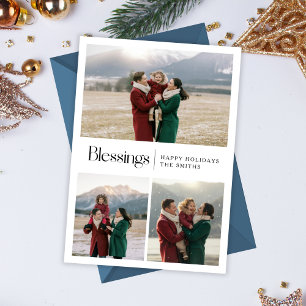 Blessings Elegant Script Family Christmas Photo Holiday Card