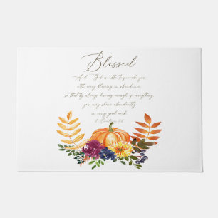 Blessings in abundance fall pumpkins and mums  doormat