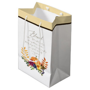 Blessings in abundance fall pumpkins and mums  medium gift bag