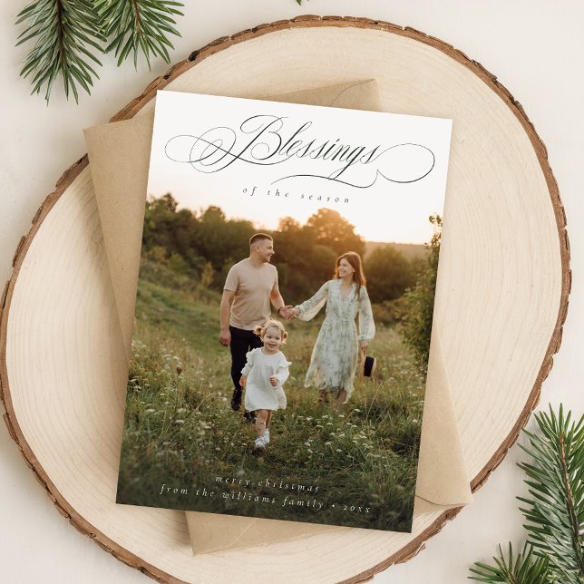 Blessings Minimalist Family Photo Christmas Card (Creator Uploaded)