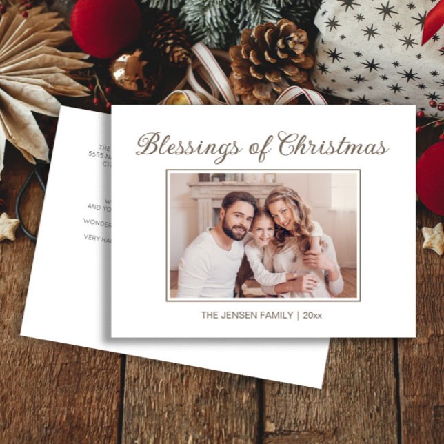 Blessings of Christmas Modern Photo Holiday Year Postcard ("Blessings of Christmas" photo greeting postcard)