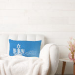 Blessings of the Menorah Lumbar Cushion<br><div class="desc">21” x 13” lumbar throw pillow with an image of a pale blue and white menorah topped with a Star of David on blue grunge. Blue grunge back. See matching 12" x 16" accent pillow. See the entire Hanukkah Pillow collection under the HOME category in the HOLIDAYS section.</div>