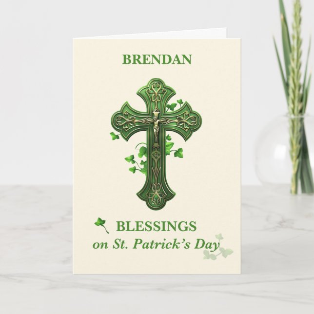Blessings On St. Patrick's Day Catholic Crucifix Card (Front)