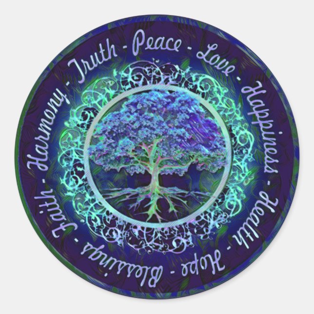 Blessings, Peace, Joy, Love, Happiness, Harmony... Classic Round Sticker (Front)