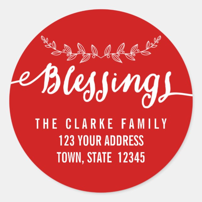 Blessings Red White | Holiday Address Stickers (Front)