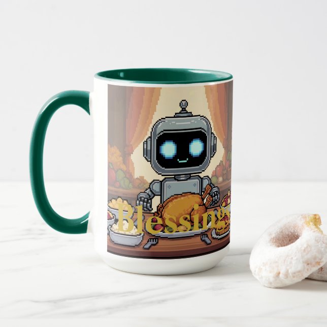 Blessings Robot Thanksgiving Dinner Mug (With Donut)
