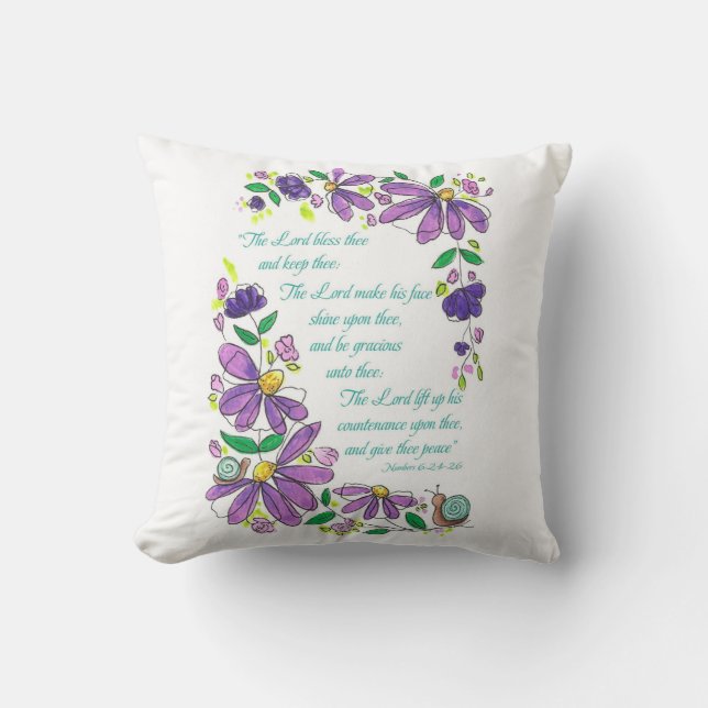 Blessings Scripture Numbers 6:24-26 Purple Floral  Cushion (Front)
