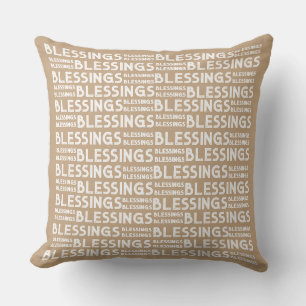 Blessings Typographic Gift White And Beige Tones Cushion