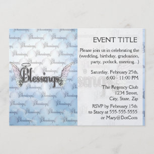 Blessings with clouds, angel wings and halo invitation
