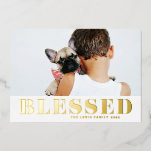 Blesssed Bold Typography Photo Foil Holiday Card