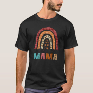 BLESSSED MAMA Leopard Rainbow Fall Plaid Cute Autu T-Shirt
