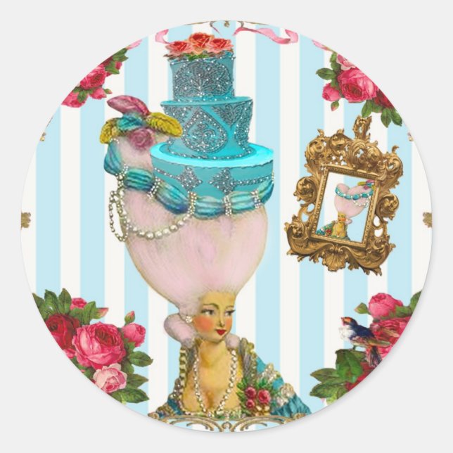 Bleu Cakes and Pink RoseTea for Marie Antoinette Classic Round Sticker (Front)