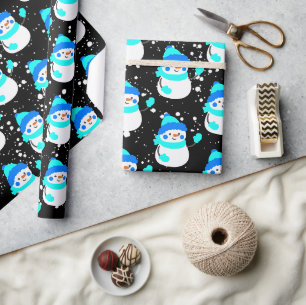 "Bleu Snowman" Christmas Theme Wrapping Paper