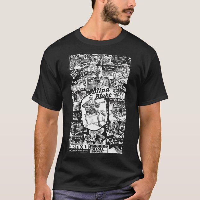 Blind Blake on Paramount Records Collage White T-Shirt (Front)