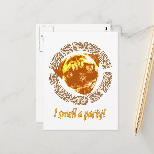 Blind Dog Drinking Team Vertical Postcard (Front/Back In Situ)