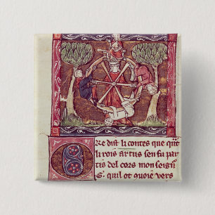 Blind goddess Fortune with King Arthur 15 Cm Square Badge