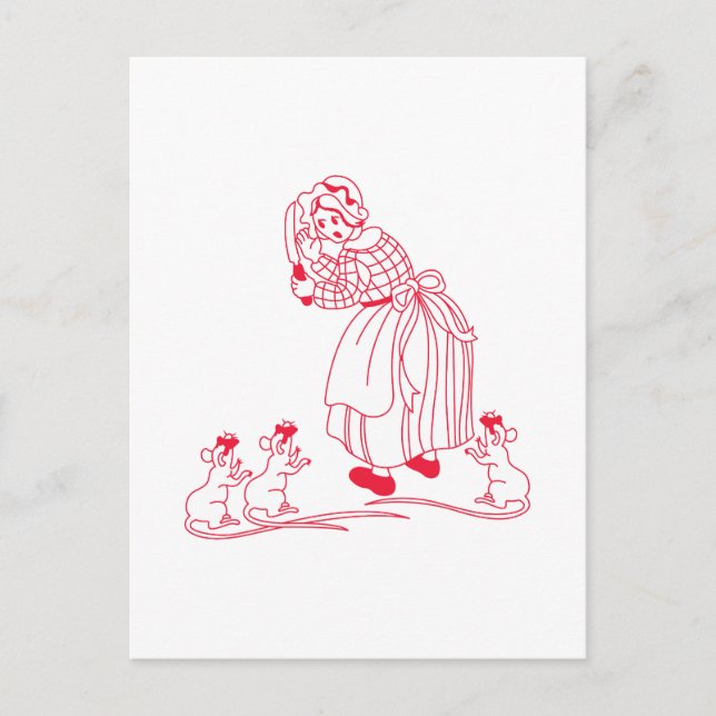 Blind Mice Redwork Postcard (Front)