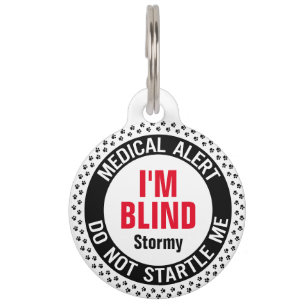 Blind Pet Medical Alert Custom Name Black Red Tag