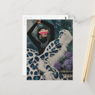 Blindfolded Woman Dances in Garden Fashion Collage Postcard