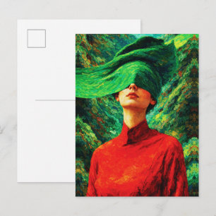 Blindfolded Woman in Red Nature Fusion Impasto Postcard