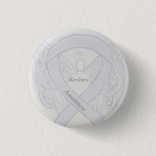 Blindness Awareness Angel White Ribbon Art Pin
