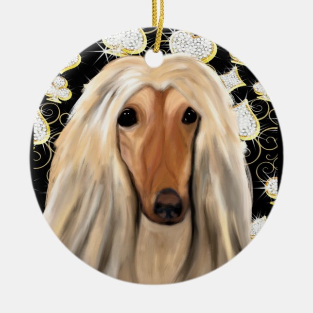 BLING AFGHAN HOUND  CERAMIC ORNAMENT (Front)