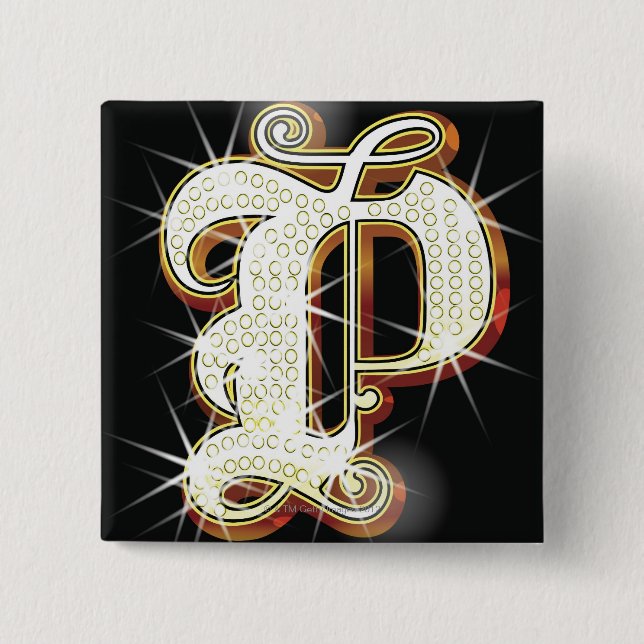 Bling alphabet P 15 Cm Square Badge (Front)