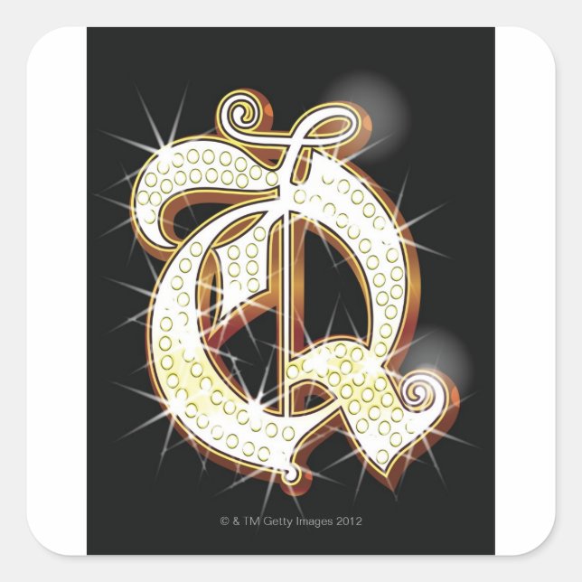 Bling alphabet Q Square Sticker (Front)