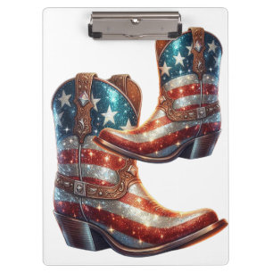 Bling American Flag Cowboy Boots Clipboard