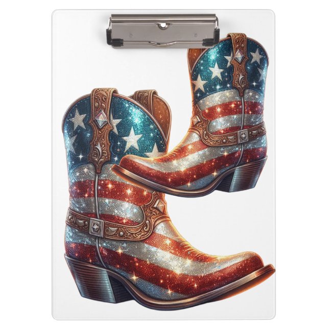Bling American Flag Cowboy Boots Clipboard (Front)