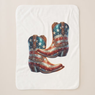 Bling American Flag Cowboy Boots Sherpa Blanket