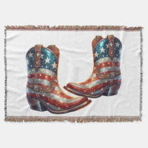 Bling American Flag Cowboy Boots Throw Blanket