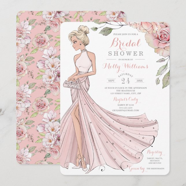 Bling and Glitter Girl Bride Bridal Shower Invitation (Front/Back)