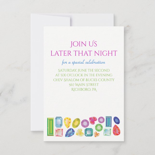 BLING Bat Mitzvah Invitation Party Reception Card (Front)