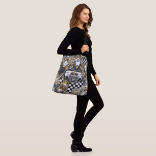 bling black white gold checks crossbody bag
