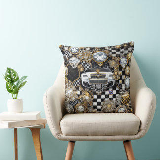 bling black white gold checks cushion
