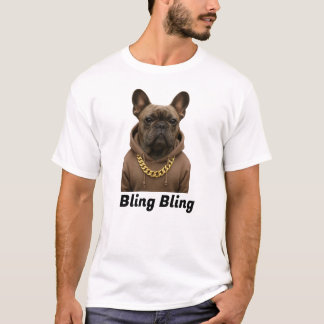 Bling Bling Funny Bulldog T-Shirt with Gold Chai