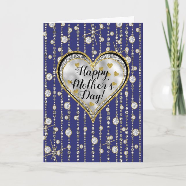 Bling Blue Card with cascading diamonds! (Front)