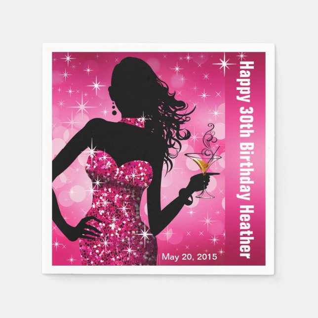 Bling Bombshell Sparkle Birthday Party | fuschia Napkin (Front)
