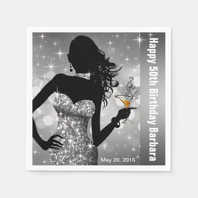 Bling Bombshell Sparkle Birthday Party | silver Napkin (Front)