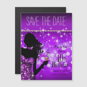 Bling Bombshell Sparkle Save the Date   purple Magnetic Invitation