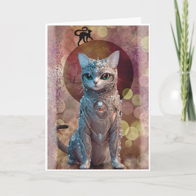 Bling Cat Greeting Card  (Front)