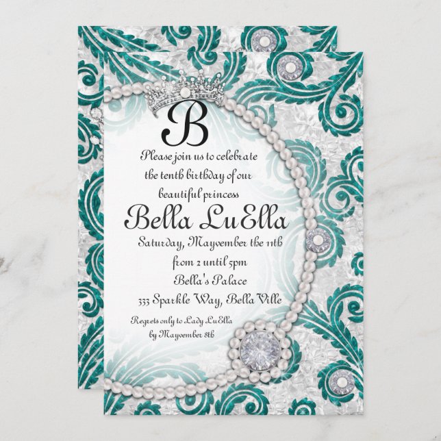 Bling Diamond Pearls Party Invitations (Front/Back)