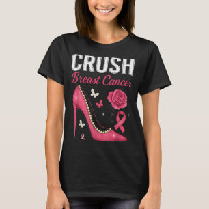 Bling Floral Pink Ribbon Crush Breast Cancer T-Shirt