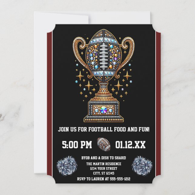 Bling Football Party Big Game Bowl Game Trophy Invitation (Front)